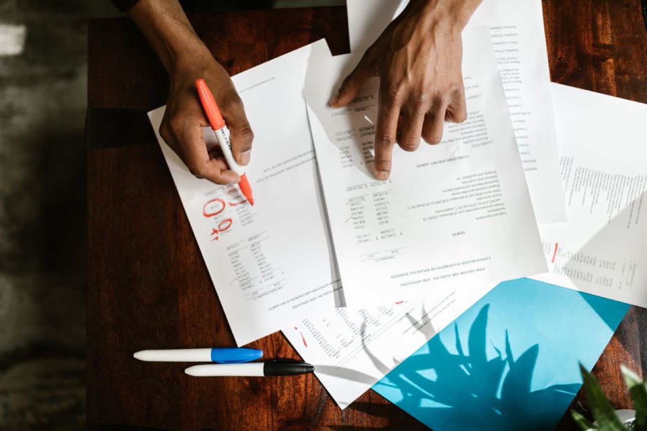 Paperwork and pen desk